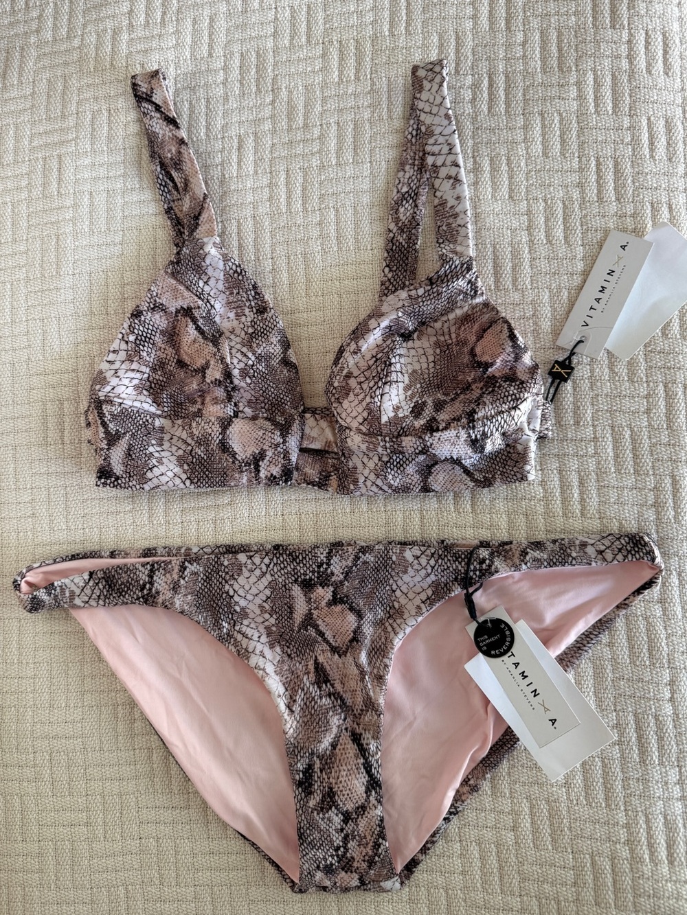 NWT Vitamin A Neutra Bikini Set — Levisa Pink Snake Print | Top S / Bottom M